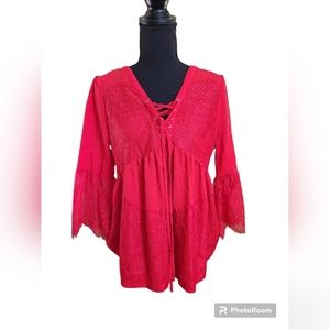 Lacey Red Blouse Size Small Great for Christmas!